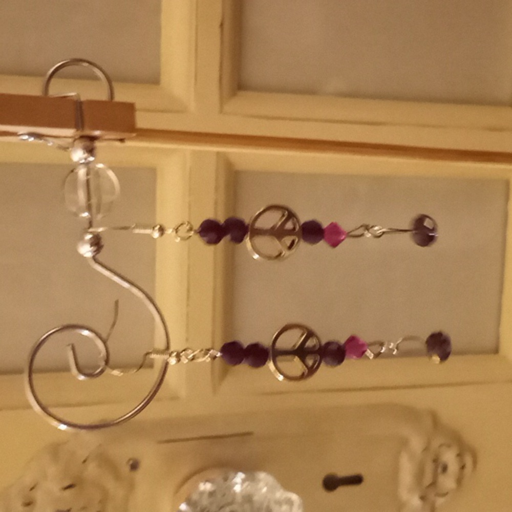 Earrings. Purple and silver dangle